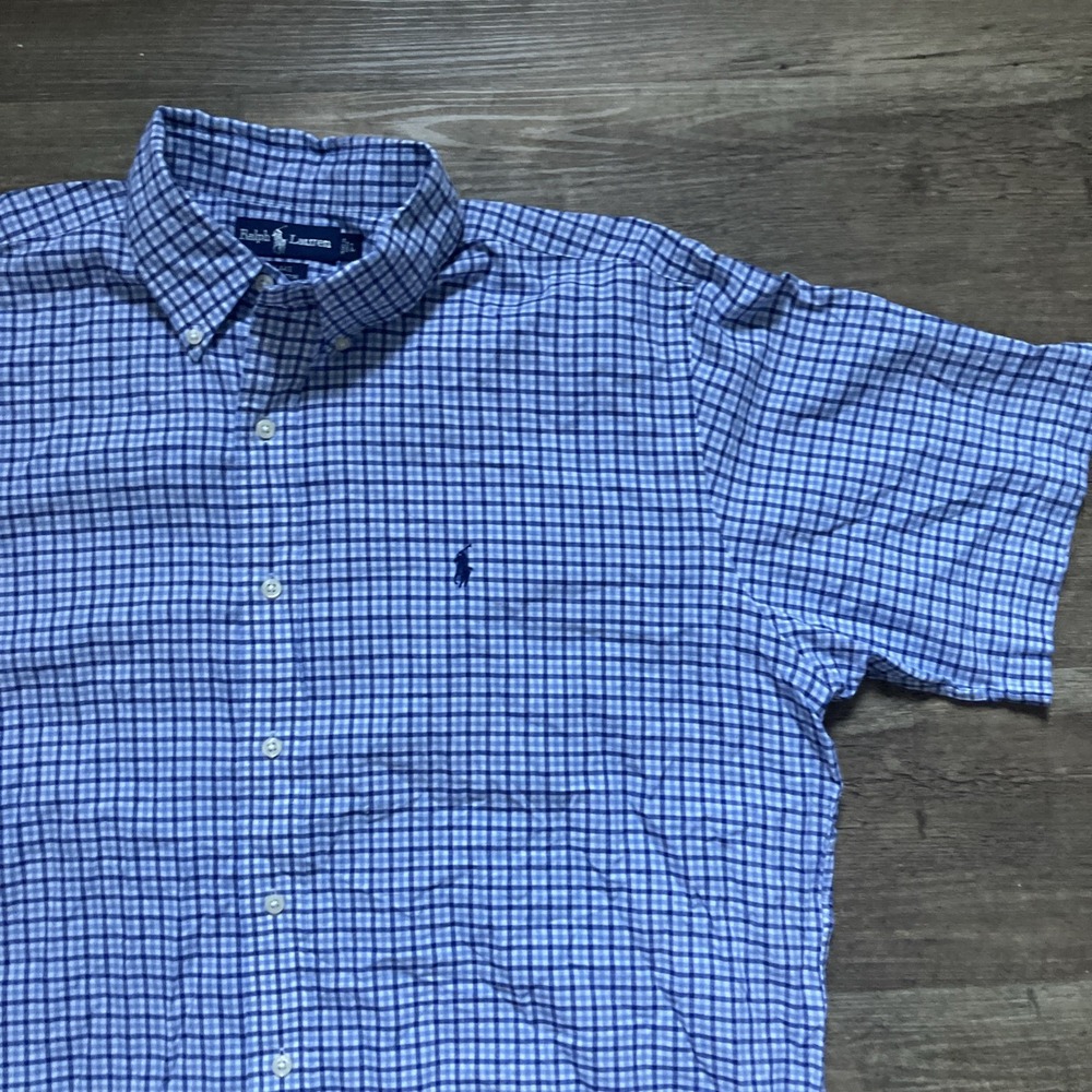 Ralph Lauren Blake Shirt Mens L Blue Plaid Short Sleeve Button Down Preppy